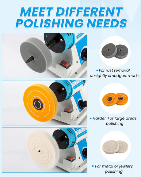 BAOSHISHAN Bench Buffer Jewelry Polisher, with 3 Types Polishing Wheels, Variable Speed Benchtop Polishing Buffing Machine for Jewelry, Wood, Metal, Lathe, Jade (With Wheels 110V) BAOSHISHAN