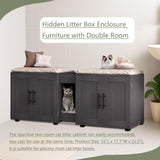 Cat Litter Box Enclosure Furniture for 2 Cats, 55" Large Hiddden Cat Litter Box Enclosure Furniture 3-IN-1 Wooden Cat Litter Cabinet with Barn Door & Double Rooms for Bedroom Living Room, Walnut GAOMON