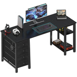Lufeiya Gaming Desk with 4 Fabric Drawers & Storage Shelves, 63 inch Computer Writing Work Study Desk for Home Office Bedroom, Modern Simple Student PC Desks Table, Black Lufeiya