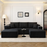 107.5" Cloud Modular Sectional Sofa with 1 Ottoman,Modern Minimalist Upholstered Couches, Comfort U Shaped Sofa for Living Room,Deep Seat Corner Couch，No Assembly Required (Black,Left Facing Chaise) Settab