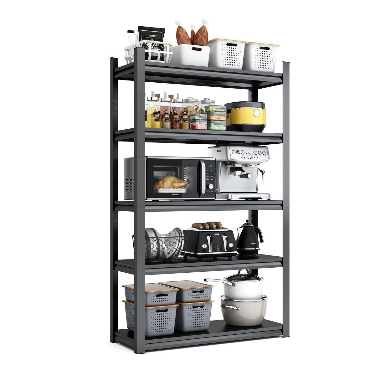 FOSTOKO 63" H Heavy Duty Garage Shelving, Metal Storage Shelves, Adjustable 5 Tier Metal Shelving Unit, Industrial Utility Rack for Garage, Warehouse, Workshop, 16" D×31.5" W×63" H, Black FOSTOKO