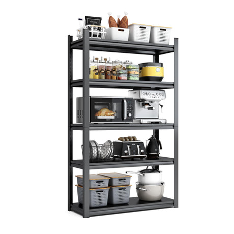 FOSTOKO 63" H Heavy Duty Garage Shelving, Metal Storage Shelves, Adjustable 5 Tier Metal Shelving Unit, Industrial Utility Rack for Garage, Warehouse, Workshop, 16" D×31.5" W×63" H, Black FOSTOKO
