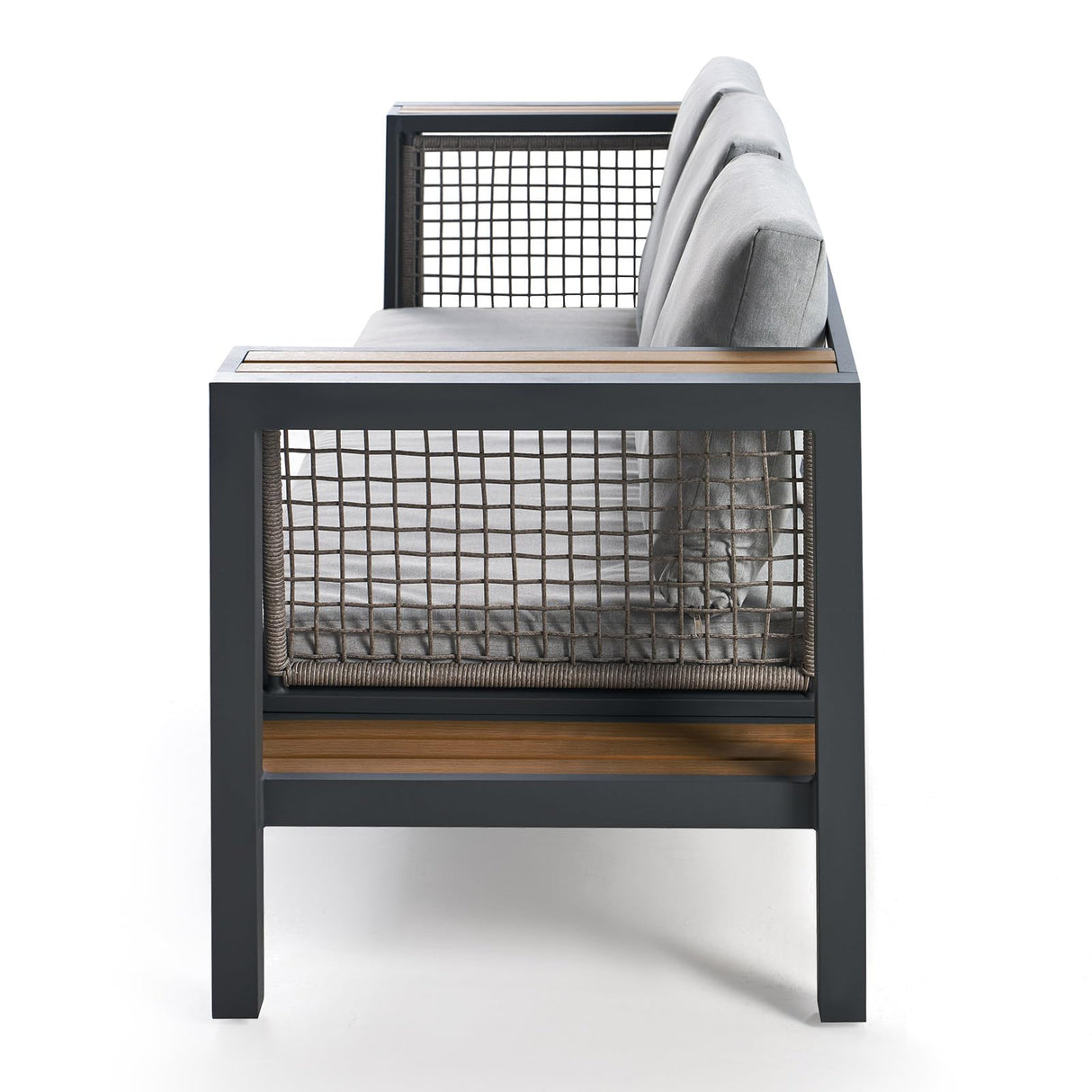 LUXOAK Outdoor Aluminum Patio Sofa, Modern 3-Seater Tool-Free Assembly Couch with Side Table Armrest, Deep Seating with Thick Cushions, Weatherproof Backyard Furniture for Porch, Balcony, Deck LUXOAK