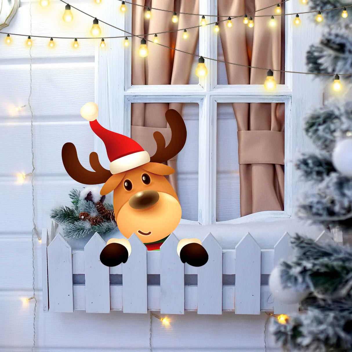 Bucherry 5 Pcs Christmas Fence Peeker Decoration Peeking Christmas Yard Decorations Santa Claus Elk Snowman Peeker Elf Outdoor Xmas DIY Cute Garden Fence Sign for Xmas DIY Home Patio Garden Outdoor Bucherry