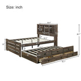 VilroCaz Rustic Brown Full Size Captain Bed with Bookcase Headboard, Drawers & Trundle VilroCaz