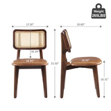 Art Leon Ash Wood Rattan Dining Chairs Set of 2, Genuine Leather Kitchen Chairs, Mid Century Modern Dining Room Chairs with Rattan Back, Armless Side Chairs with Walnut Wood Frame, Brown Art Leon