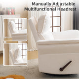 Rhevoy Oversized Recliner Chair, 26" Extra Wide 360° Swivel Rocker Recliner with Adjustable Headrest, Chenille Glider Rocking Nursery Chair with Overstuffed Armrest, Lumbar Support, White Rhevoy