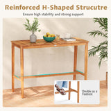 Tangkula Patio Bar Table, 54” x 22” Acacia Wood Counter Height Table with Slatted Tabletop & Footrest Crossbar, Rectangle High Top Table for Backyard, Poolside, Balcony Tangkula