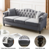 ATUMON 79" Chesterfield Velvet Couch for Living Room, 3-Seater Tufted Sofa with Rolled Arms Nailhead & Two Pillows for Bedroom, Office & Coffee Bar, Gray ATUMON