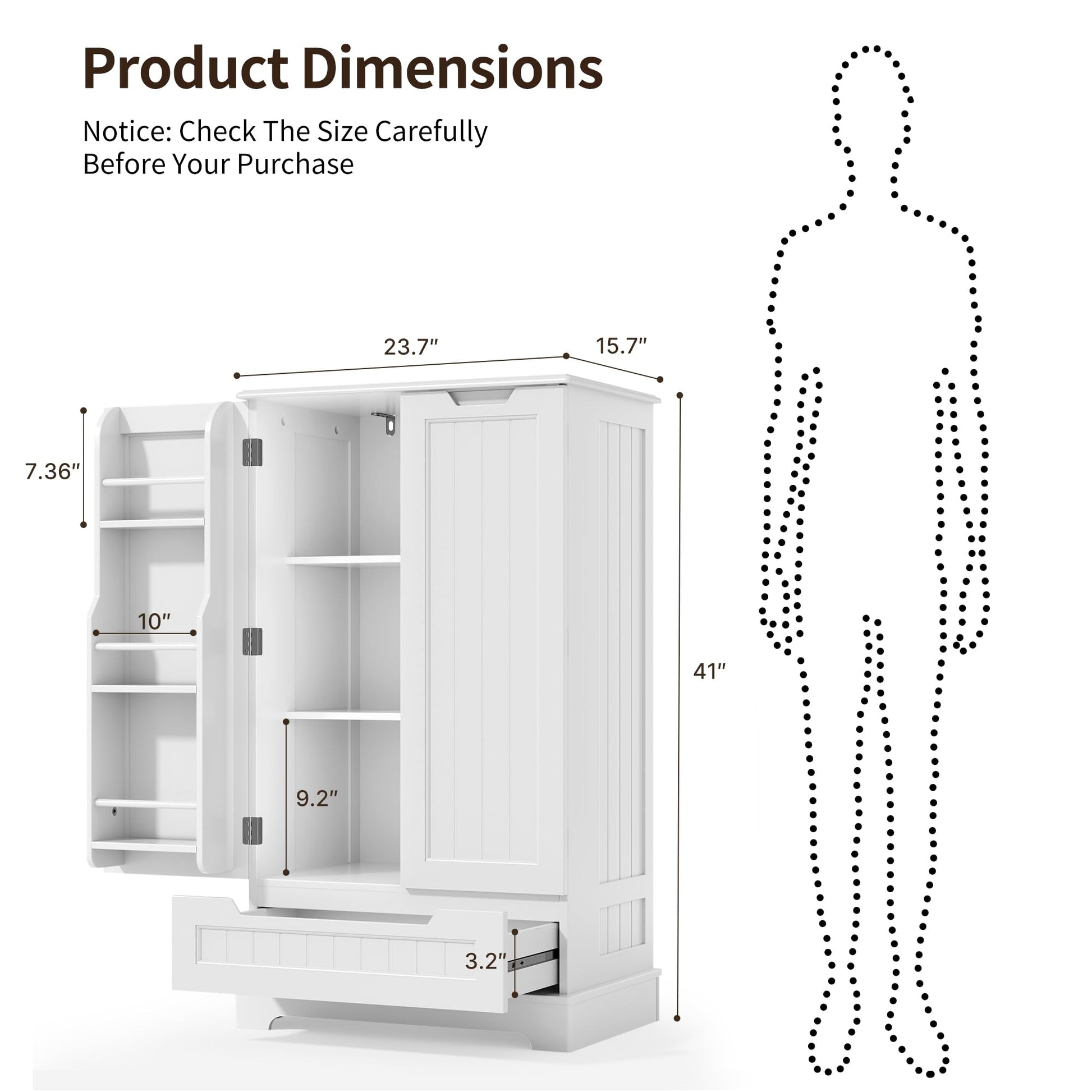 Gizoon 41" Kitchen Pantry Storage Cabinet with Drawer Freestanding Bathroom Storage Cabinets with Doors and Shelves for Small Places, Small Food Pantry Cabinet for Dining Room,White - WoodArtSupply