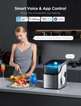 GoveeLife Smart Ice Maker Countertop, Portable Ice Machine with Voice Control, 9 Ice Cubes in 6 Minutes 3 Sizes, 26lbs/24Hrs, Self Cleaning RGB Lights, Quiet Ice Maker with Scoop for Kitchen Silver GoveeLife