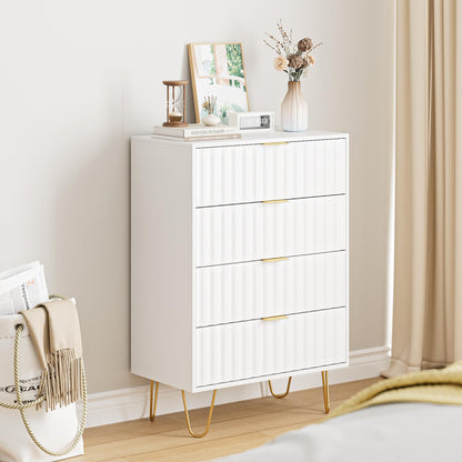 Aienvey Dresser for Bedroom with 4 Drawers, Chest of Drawers, Tall Storage Dresser Chest Cabinet Organizer Unit with Metal Legs, Small Dresser for Bedroom, Living Room, Closet, Hallway,Fluted,White