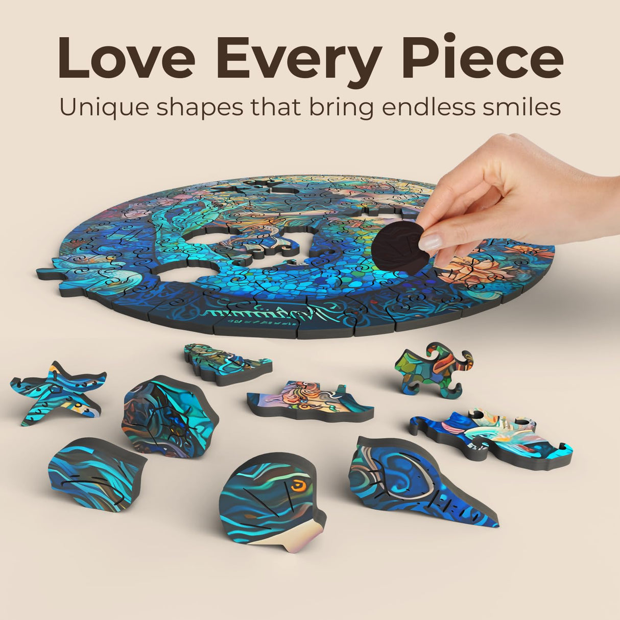 Crafthub Mystical Creatures Wooden Puzzles for Adults – A3 Dreamy Mermaid with 127 Pieces Wood Puzzles – Jigsaw Puzzles with Unique Animal Shapes – 10.9"x10.9" CRAFTHUB