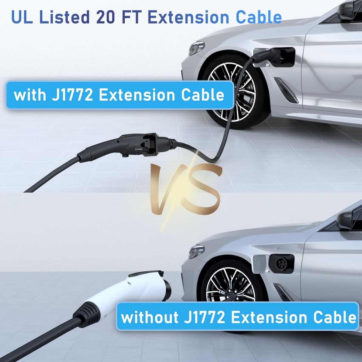EVCONN J1772 Extension Cable, 20ft 40A 110V-240V EV Charger Extension Cable Compatible with All J1772 EV Chargers for Level 1/2 Stations with Carrying Bag EVCONN