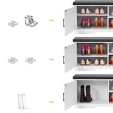 HOMSHO 2-Tier Storage Bench,Shoe Bench with Padded Seat Cushion, Entryway Bench with 2 Barn Doors,Adjustable Shelf, 39.4" L x 13.8" W x 17.7" H, for Entryway, Living Room, Bedroom,White HOMSHO