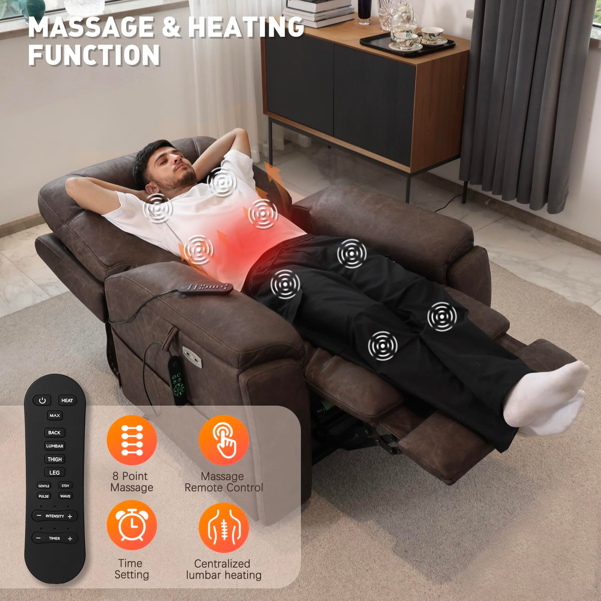 EONIX Triple Motor Lay Flat Power Lift Recliner Chair for Elderly, 400lbs Large Electirc Lift Chair for Living Room, Independent Adjustable Lumbar, Extended Footrest, Hidden Cup Holders, Dark Brown EONIX