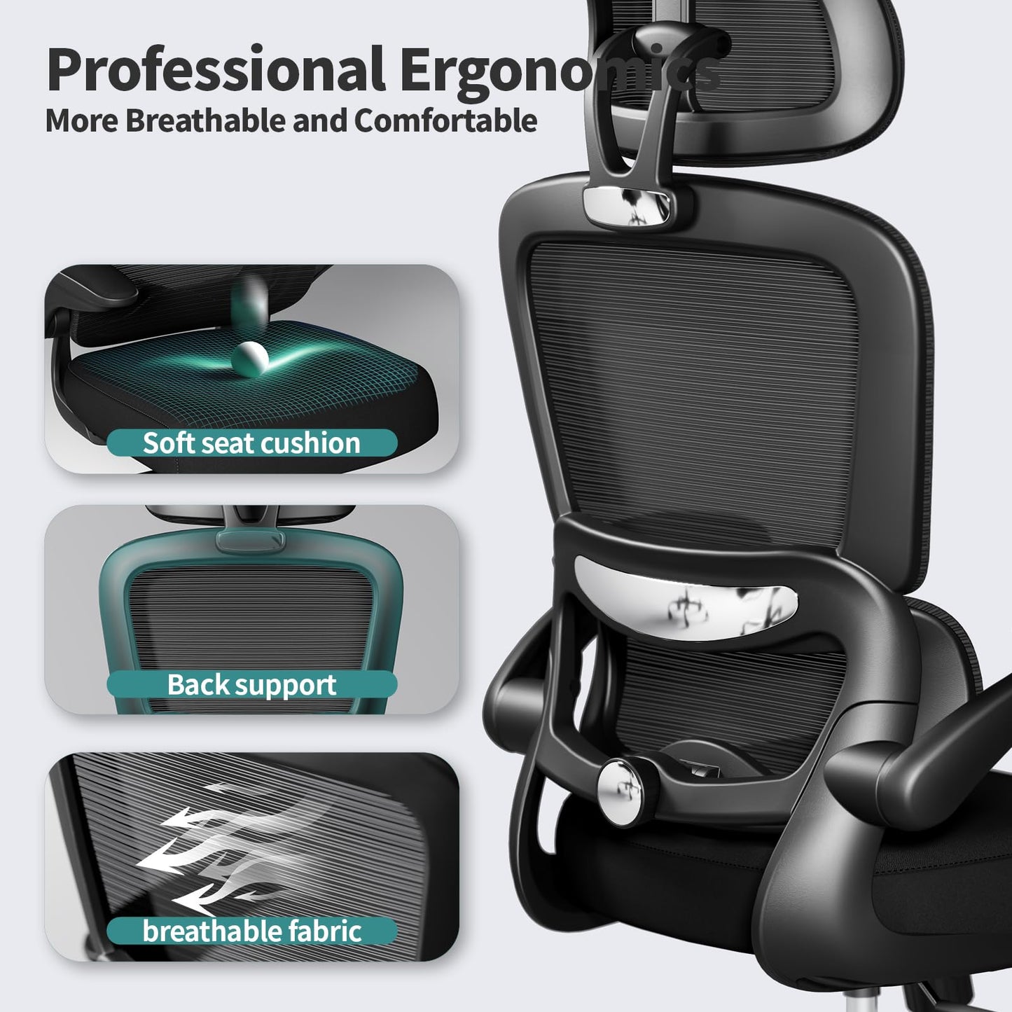 TRALT Office Chair Ergonomic Desk Chair, 330 LBS Home Mesh Office Desk Chairs with Wheels, Comfortable Gaming Chair, High Back Office Chair for Long Hours (Black)