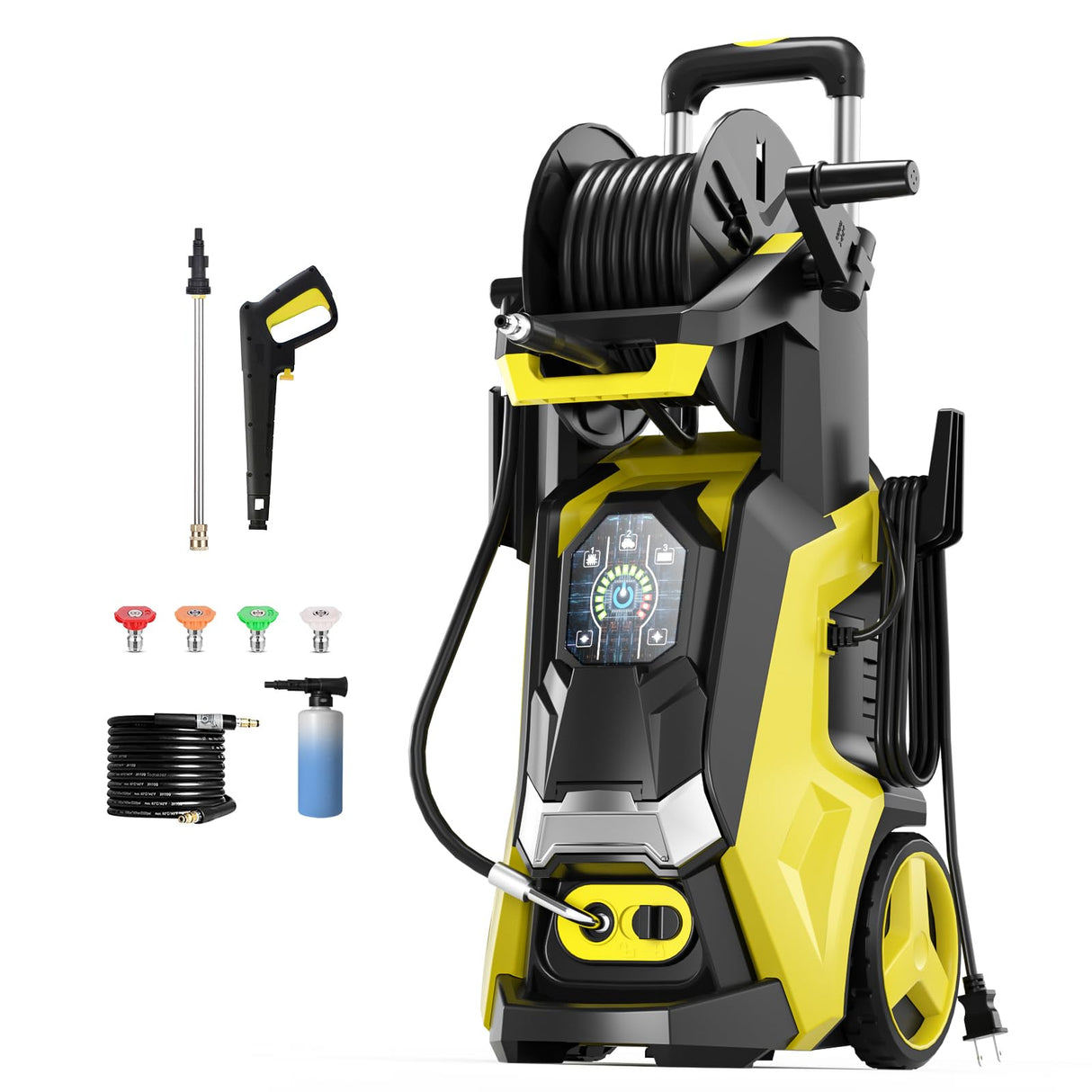 Electric Pressure Washer 5000PSI-Max 3.6GPM Power Washer Touch Screen Adjustable Pressure,4 Nozzles and 500ml Foam Cannon Power Washer Cleaning for Patio Yellow Le Hao Tool