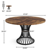 Tribesigns Round Dining Table for 4-6 People, 47-Inch Farmhouse Dinning Room Circle Kitchen Table, Industrial Dinner Table with Metal Base for Kitchen, Living Room, Black and Brown Tribesigns