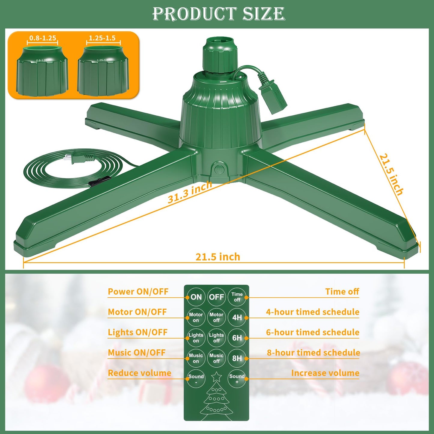 SOSFKIM Rotating Christmas Tree Stand, Adjustable Tree Stands for Artificial Tree Up to 9.8FT and 130 Pounds, 360° Adjustable Christmas Tree Base with Remote Control Music