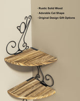 Alsonerbay Wall Mount Corner Shelves 4 Tier Floating Corner Storage Wood Shelves Decorative Rustic Radial Shelf in Cat Shape Carbonized Black Alsonerbay