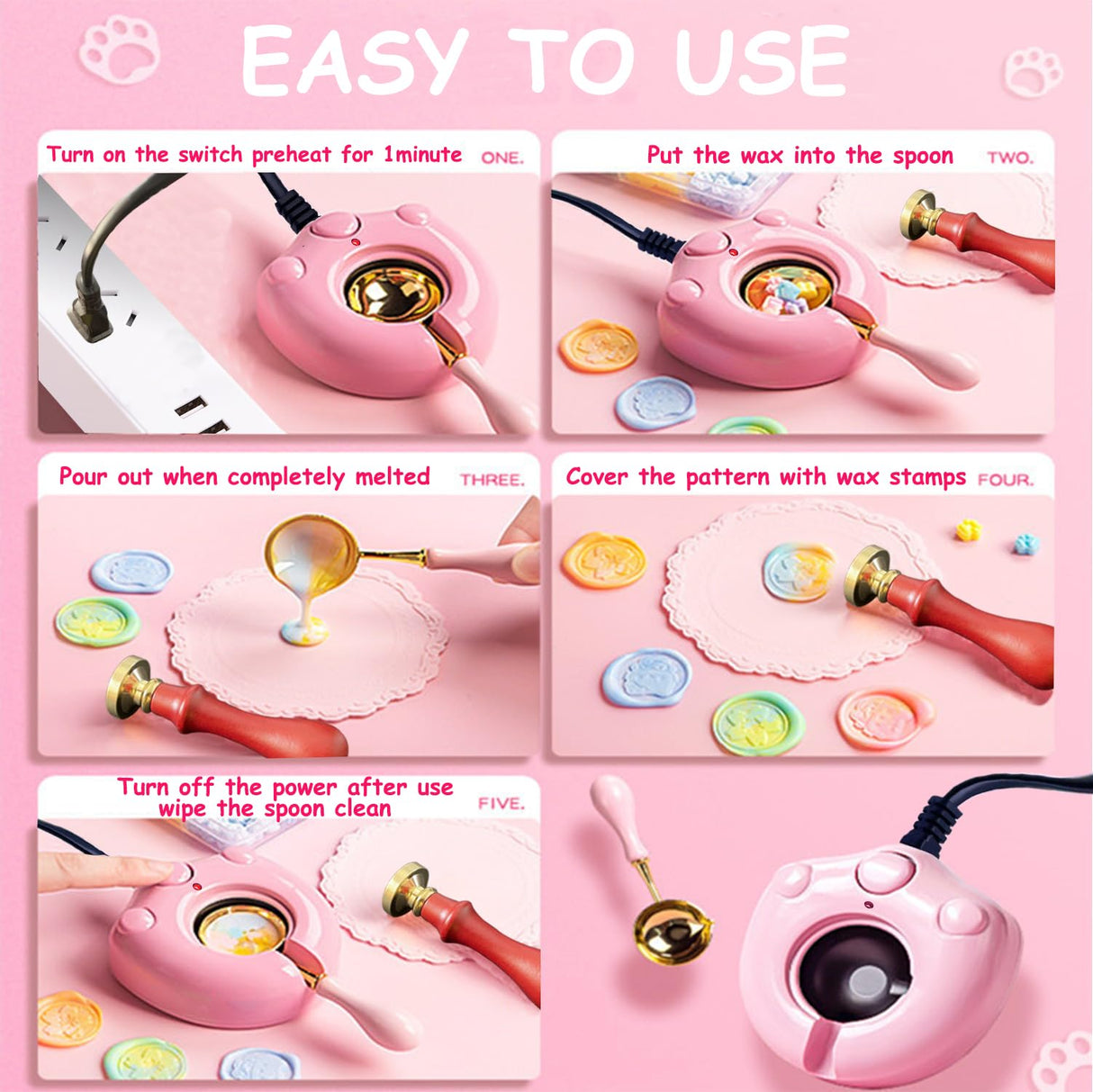 MONVICT 732 Pcs Wax Seal Stamp Kit with Pink Gift Box, Electric Wax Seal Warmer, Sealing Beads, Stamp, Spoon, Pens, Envelopes, Tweezers Gift for Kids Girls Crafter DIY MONVICT