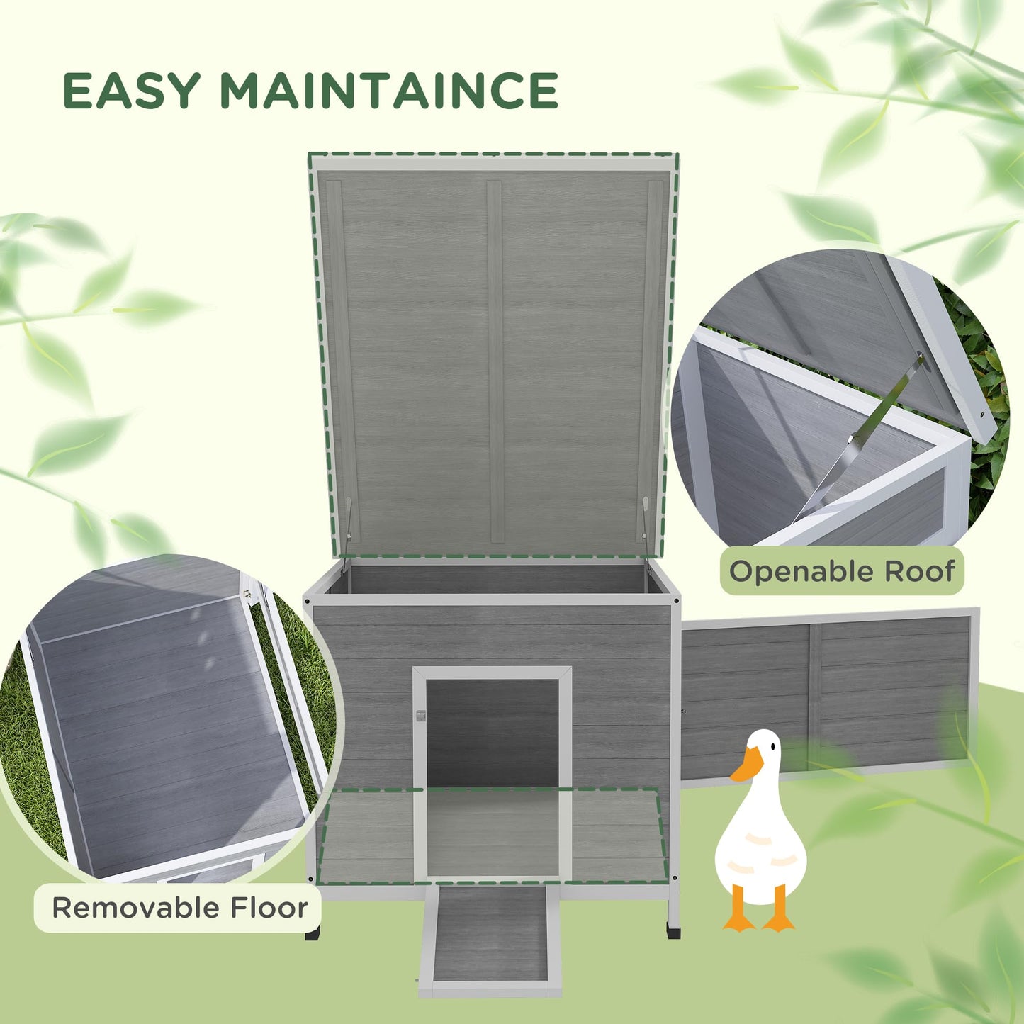 PawHut Duck Coop, Wooden Rabbit Hutch with Openable Roof, Removable Floor, Double Doors, Ramp, Weatherproof Pet House, Small Animal Outdoor Shelter for 3-6 Chickens, Geese 30" x 38" x 30"