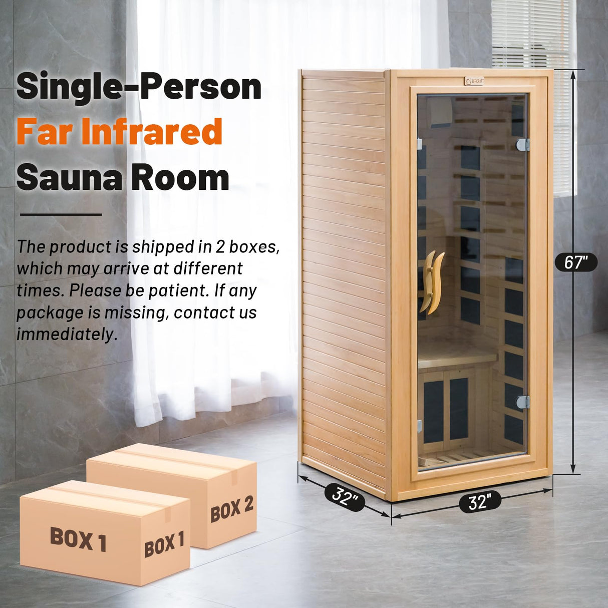 Efficraft Infrared Sauna Indoor, 1 Person Hemlock Wooden Home Sauna, Dry Sauna for Home Spa Room 1350W, Time Temp Pre-Set Sauna Room, w/7 Heating Panels Mini Personal Far Infrared Saunas for Home Efficraft