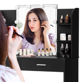 usikey Makeup Vanity with Mirror and 10 LED Lights, Vanity Makeup Table Set with 2 Drawers and Open Shelves, Makeup Vanity Desk Dressing Table with Cushioned Stool, Black usikey