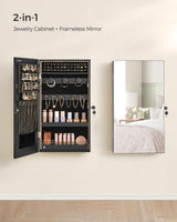 SONGMICS Mirror Jewelry Cabinet Armoire with Built-in LED Lights, Wall or Door Mounted Jewelry Storage Organizer, 3.8 x 14.6 x 26.4 Inches Hanging Mirror Cabinet, Gift Idea, Black UJJC050B01 SONGMICS