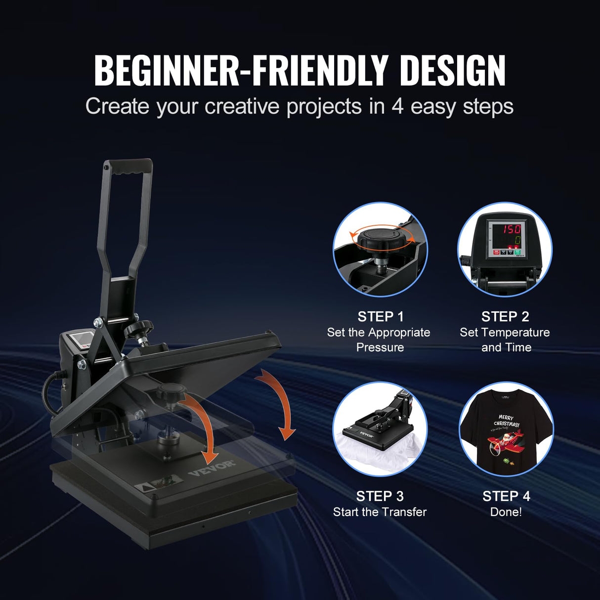 VEVOR Heat Press 15 x 15 - Heat Press Machine for T-Shirts, Fast Heating, High Pressure for Digital Industrial-Quality Sublimation Printer for Heat Transfer Vinyl, 15" x 15", Black VEVOR