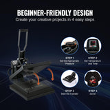 VEVOR Heat Press 15 x 15 - Heat Press Machine for T-Shirts, Fast Heating, High Pressure for Digital Industrial-Quality Sublimation Printer for Heat Transfer Vinyl, 15" x 15", Black VEVOR
