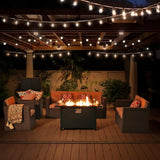 JOIVI 8 Pieces Patio Furniture Set with Fire Pit Table, Outdoor Sectional Conversation Set, Wicker Rattan Sofa Set with Storage Box for Garden, Poolside, Backyard, 3 Red Pillows Included, Brown JOIVI