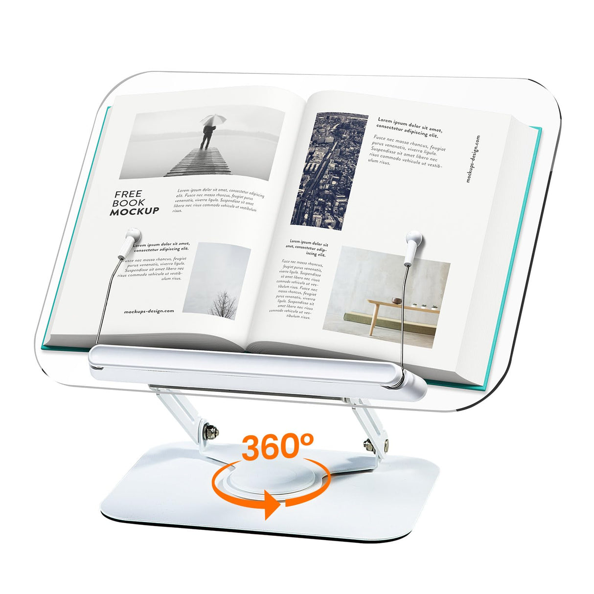 Acrylic Book Stand for Reading, Adjustable Book Holder with 360° Rotating Base & Elastic Page Clips, Foldable Desktop Riser Stand for Cookbook,Laptop,Tablet,Music Scores,Recipe,Textbook BYMECOST