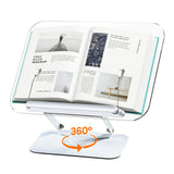 Acrylic Book Stand for Reading, Adjustable Book Holder with 360° Rotating Base & Elastic Page Clips, Foldable Desktop Riser Stand for Cookbook,Laptop,Tablet,Music Scores,Recipe,Textbook BYMECOST