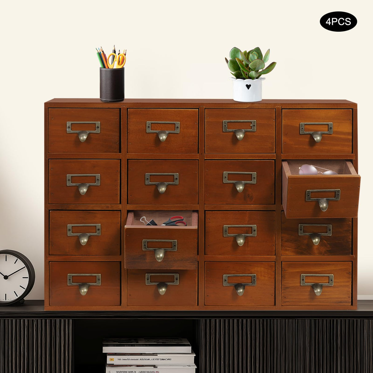 64-Drawer Wooden Storage Box, Traditional Apothecary Curio Cabinet, Library Card Catalog Cabinet Herb Storage Box w/Label Holders Handles AngelcityCC