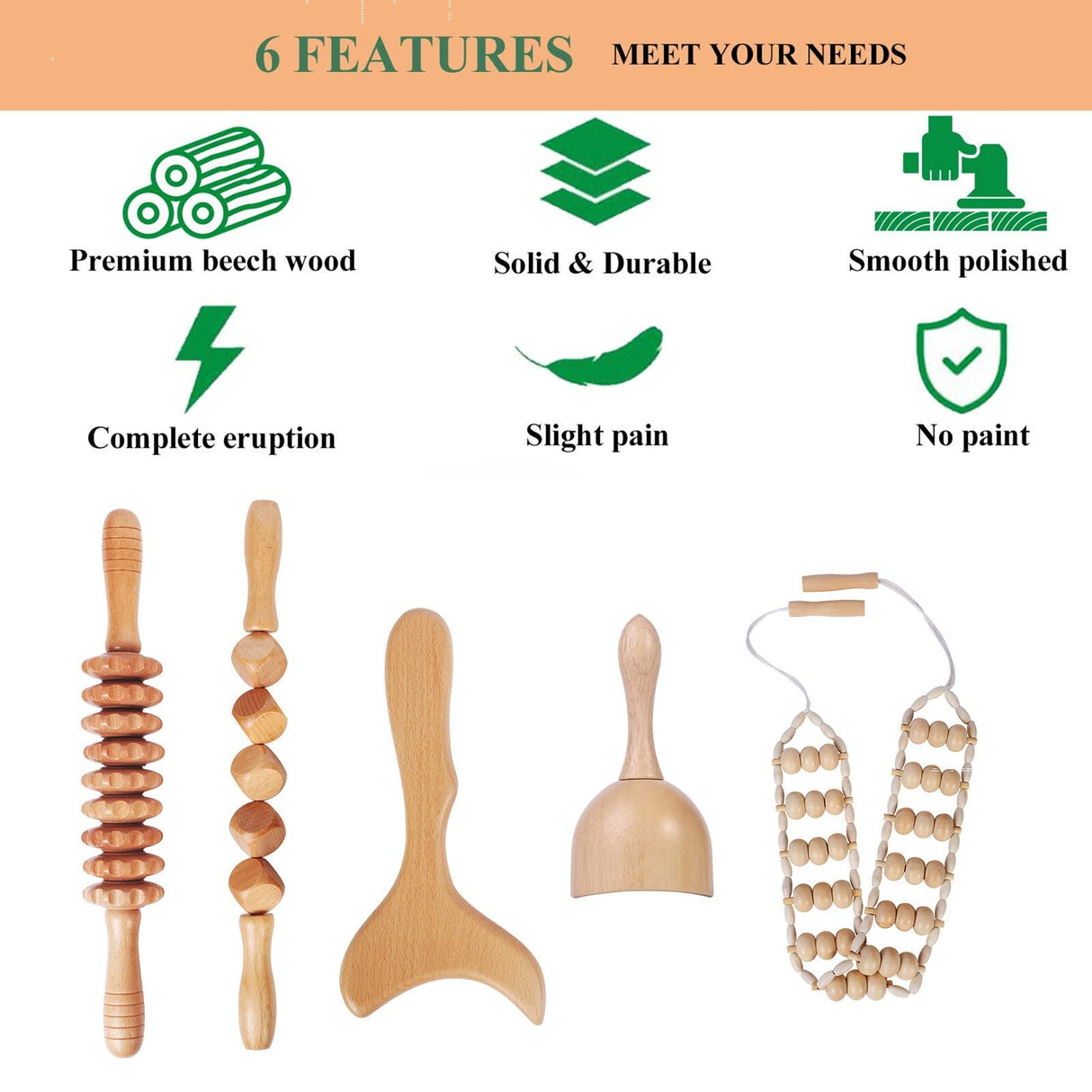 OYHMC Wood Therapy Massage Tools Professional Maderoterapia Kit Body Sculpting Tools for Lymphatic Drainage and Anti-Cellulite.Wood Massager Roller Rpoe for Back and Muscle Pain Relief (5pcs) OYHMC