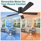 kadision 48 inch Flush Mount Ceiling Fans with Lights, 6-Speed Reversible Quite Motor, 6CCT Light Brightness Adjustable, Morden Low Profile Ceiling Fan for Bedroom Living Room, Black kadision