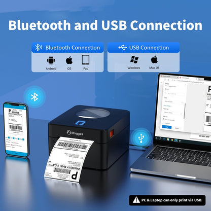 Mvgges Bluetooth Thermal Shipping Label Printer, 4X6 Label Printer for Shipping Packages Small Business, Support Windows, Mac, iOS, iPhone, Android, Used for Amazon, Ebay, Shopify, Etsy, UPS, USPS