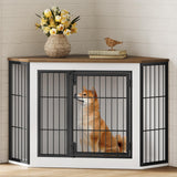 HOOBRO Corner Dog Crate Furniture, Decorative Dog Kennel End Table, Farmhouse Dog Crate TV Stand for Small and Medium Dogs, Walnut, White and Black BWH90GW03 HOOBRO
