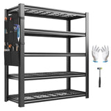 REIBII Storage Shelves, Heavy Duty Garage Shelving Load 2500LBS, 5-Tier Garage Shelves with Tool Storage Bag, Adjustable Industrial Metal Shelving for Basement, 66" H x38.2 W x16 D, Black REIBII