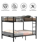 Feetice Queen Over Queen Bunk Bed, Heavy Duty Metal Bunk Bed with PVC Anti-Slip Ladder & Full-Length Guardrails, Noise-Free Bunk Bed Frame for Adults, Teens, Black Feetice
