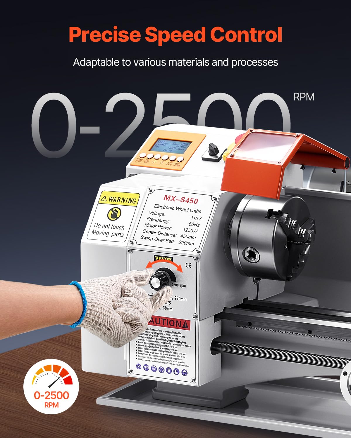 VEVOR Metal Lathe Machine, 8.7 x 18 in, Precision Bench Power Metal Lathe, Automatic Feed, 0-2500 RPM Variable Speed, 1250W Brushless Motor, for Processing Precision Parts Soft Metals Wood Plastics VEVOR