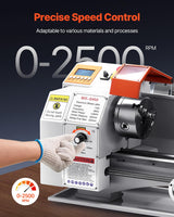 VEVOR Metal Lathe Machine, 8.7 x 18 in, Precision Bench Power Metal Lathe, Automatic Feed, 0-2500 RPM Variable Speed, 1250W Brushless Motor, for Processing Precision Parts Soft Metals Wood Plastics VEVOR
