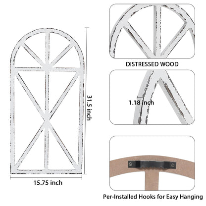 SwallowLiving 16" x 32" Rustic Cathedral Window Frame Wall Decor - Classic Farmhouse Charm for Your Home, White, Set of 2 - WoodArtSupply