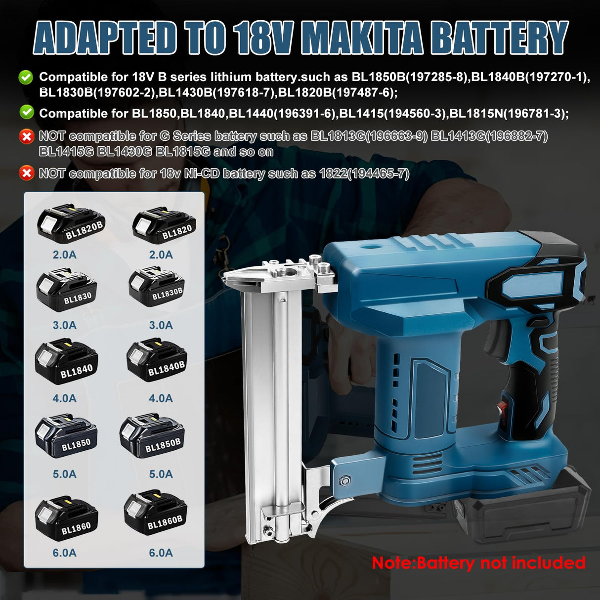 Cordless 18 Gauge Brad Nailer for Makita 18V LXT Battery, 2 in 1 Electric Stapler Nailer with 500 Nails and 500 Staples, Dual Protection Design, for Home Improvement, Woodworking (No Battery) LEZZYRUCK