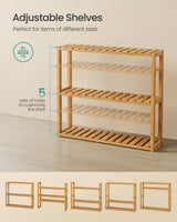 SONGMICS Bamboo Bathroom Shelf, 3-Tier Adjustable Plants Rack, Wall-Mounted or Stand, in the Living Room, Balcony, Kitchen, 5.9 x 23.6 x 21.3 Inches, Natural UBCB13Y SONGMICS