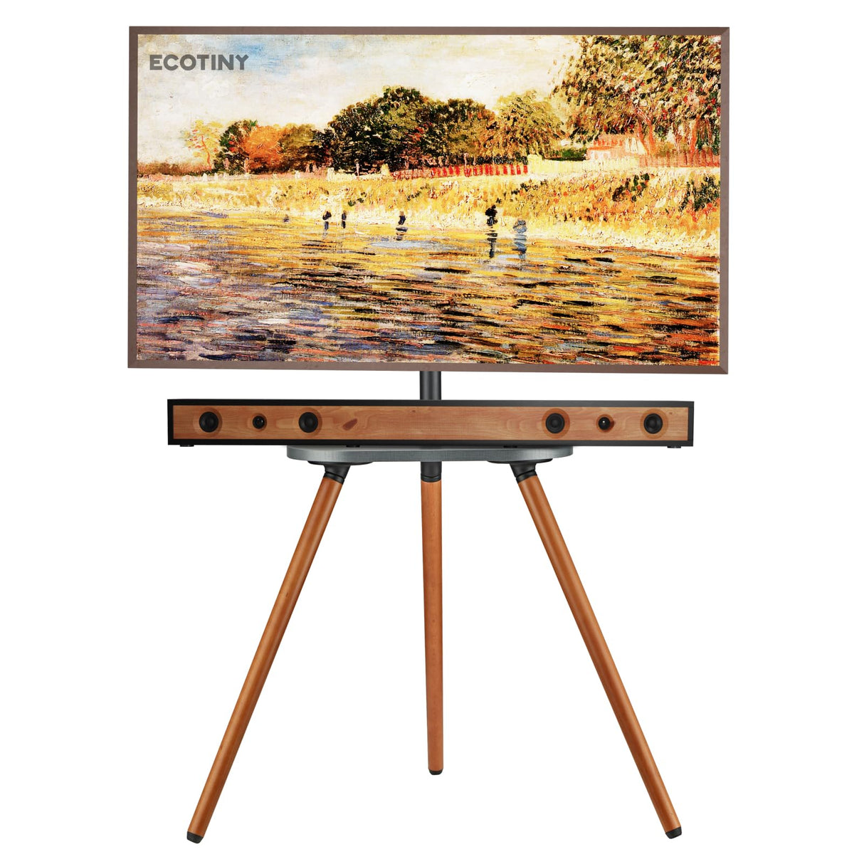 ECOTINY Tripod Easel TV Stand for 40 to 65 Inch LCD LED OLED Screen, Height Adjustable and Swievel TV Stand, Portable Corner TV Floor Stand with Wooden Tray, VESA 400x400mm, Minimalist Black Walnut ECOTINY