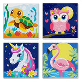 MXJSUA Framed 4 Pack Cute Animals Paint by Numbers Kit, DIY Paint by Number Kits for Kids Ages 6-12, Paint by Numbers Kits for Children Beginner, Acrylic Oil Painting for Home Wall Decor (8x8inch) MXJSUA