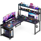 ODK L Shaped Gaming Desk with Hutch, Computer Desk with Storage Shelves, 59" L Shaped Desk for Home Office, Corner Desk with Headphone Hook, Black ODK